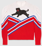 Black Panther-Embroidered Oversized Exaggerated-Shoulder Sweater - DESIGNER INSPIRED FASHIONS