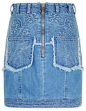 Embroidered Frayed Denim Mini Skirt