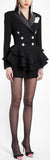 Black Ruffle Double-Breasted Blazer