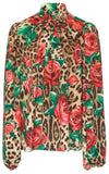 Floral And Leopard Crepe Pussybow Blouse