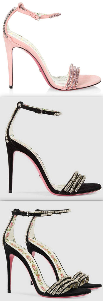 Suede Sandals with Crystals - Pink or Black