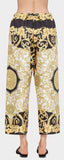 Gold Hibiscus Print Silk Twill Blouse and Cropped Trouser Set | DESIGNER INSPIRED FASHIONS