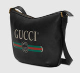 Print Half-Moon Hobo Bag, Black
