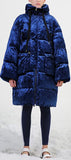 Blue Crushed Velvet Puffer Coat