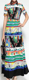 Multicolored Abstract-Printed Maxi Shirt-Dress
