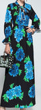 Blue-Floral-Printed Maxi Dress