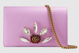 Leather Mini Chain Bag with Double G and Crystals