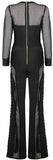 Black Bustier Lace-up Stretch Mesh Jumpsuit