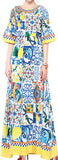 Majolica Tile Print Maxi Dress | DESIGNER INSPIRED FASHIONS