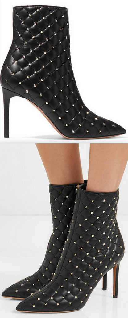 Rockstud Quilted Leather Ankle Boots