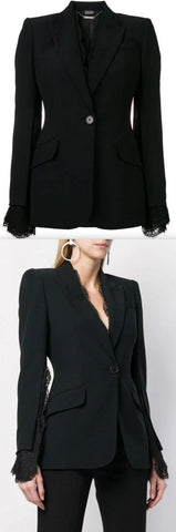 Lace-Trimmed Blazer, Black