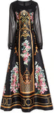 Long Print A-Line Gown - Black