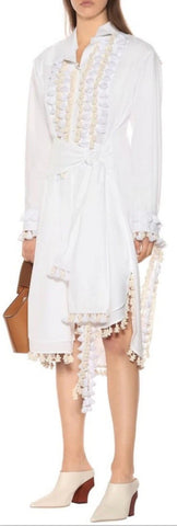 Pom Pom Shirt-Dress, White