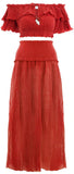 'Veneto' Off-the-Shoulder Draw Top and Shirred-Waist Skirt Set | DESIGNER INSPIRED FASHIONS