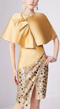 Asymmetrical Sequined Dress with Capelet