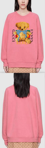Oversize Sweatshirt with Logo and Teddy Bear, Pink | DESIGNER INSPIRED FASHIONS