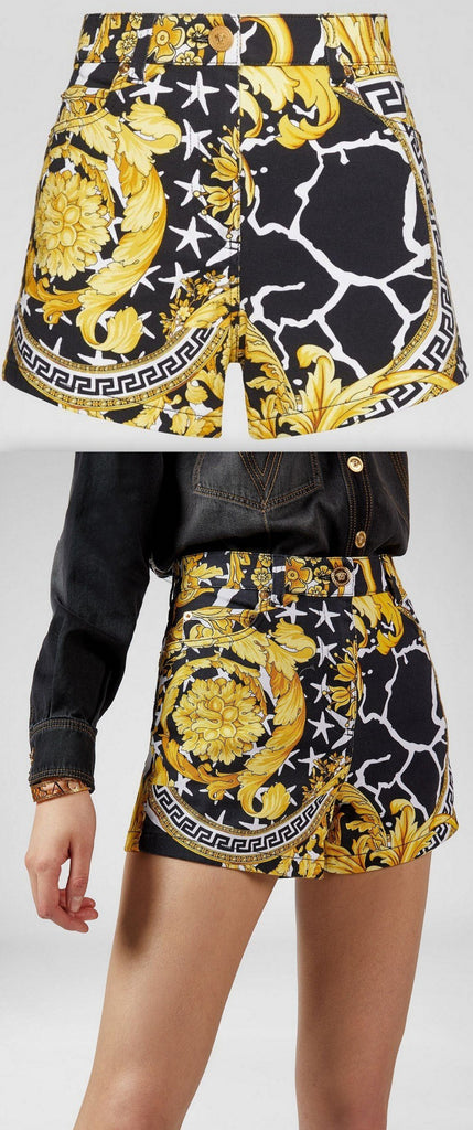 Savage Barocco Print Denim Shorts | DESIGNER INSPIRED FASHIONS