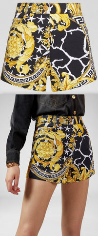 Savage Barocco Print Denim Shorts | DESIGNER INSPIRED FASHIONS