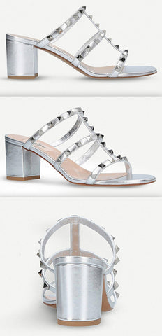 Rockstud Mules, Silver