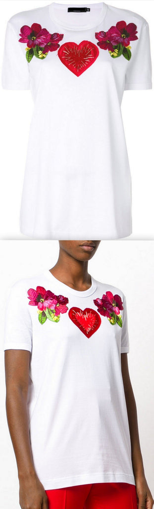 Floral Heart Appliqué T-shirt