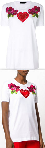 Floral Heart Appliqué T-shirt