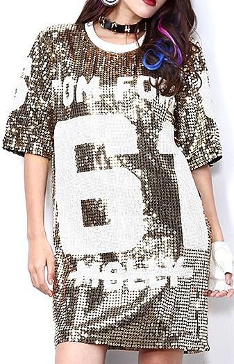 Sequin Embellished Jersey T-Shirt in Gold or Silver - DESIGNER INSPIRED FASHIONS