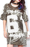 Sequin Embellished Jersey T-Shirt in Gold or Silver - DESIGNER INSPIRED FASHIONS