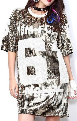 Sequin Embellished Jersey T-Shirt in Gold or Silver - DESIGNER INSPIRED FASHIONS
