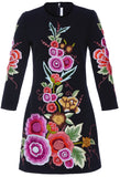 Floral-Embroidered Black Tunic-Dress