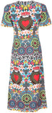 Heart and Wheel Print Midi Dress - Multi Colored