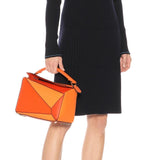 Puzzle Leather Shoulder Bag, Orange