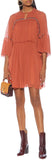 Light Silk Cr̻pon Dress with Embroidered Details, Auburn/Orange