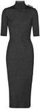 Ribbed Knit Midi Dress, Black