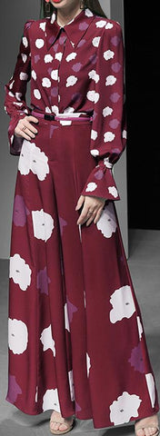 Floral Print Blouse and Wide Leg Trouser Set