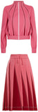 Pink Zip-Front Jersey Track Jacket With Insets with A-line Pleated Jersey Skirt