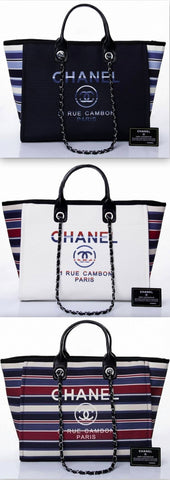 Deville Stripe Tote - Dark Blue, White, Multi Colored