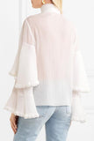 Bell-Sleeved Tie-Neck Blouse
