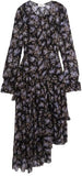 Ruffled Floral Print Silk Georgette Dress