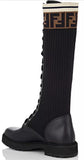Leather and Knit Combat Knee Boots