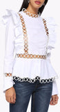 Ruffle Cut-Out Blouse - White or Black
