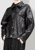 Faux-Leather Sequin Jacket, Black or Blue