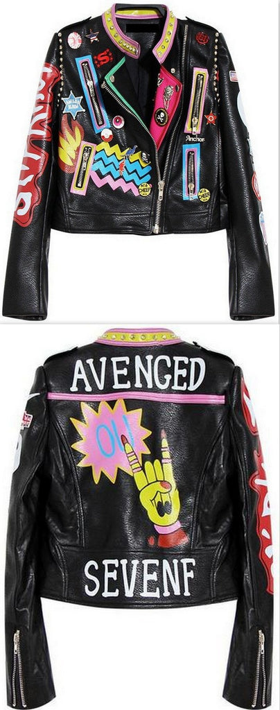 Embellished 'Rock Group' Faux Leather Jacket - DESIGNER INSPIRED FASHIONS