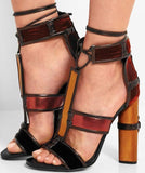 Patchwork Leather Cage Sandals-Multi - DESIGNER INSPIRED FASHIONS