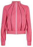 Pink Zip-Front Jersey Track Jacket With Insets with A-line Pleated Jersey Skirt