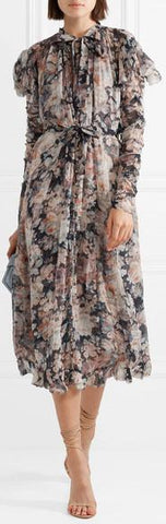 Tempest Frolic Ruffled Floral-Print Silk-Georgette Midi Dress