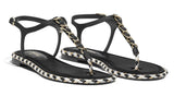 Black Grosgrain Embellished Sandals with Metallic Braiding