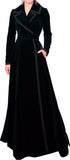 Long Black Velvet Wrap-Effect Coat