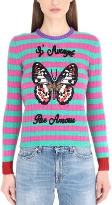Butterfly-Embroidered Knit Sweater - Multi Colored - DESIGNER INSPIRED FASHIONS