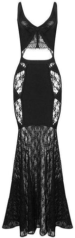Black Lace Bandage Maxi Gown