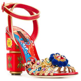 Embellished Red Painted Sandals - DESIGNER INSPIRED FASHIONS